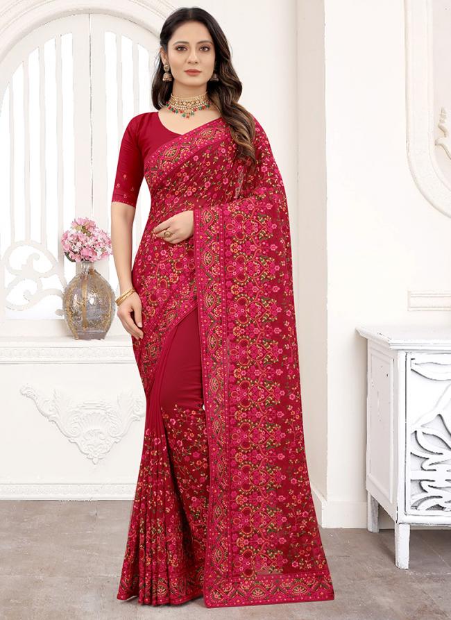 Resham  Rani Pink Traditional Wear Embroidery Work Saree